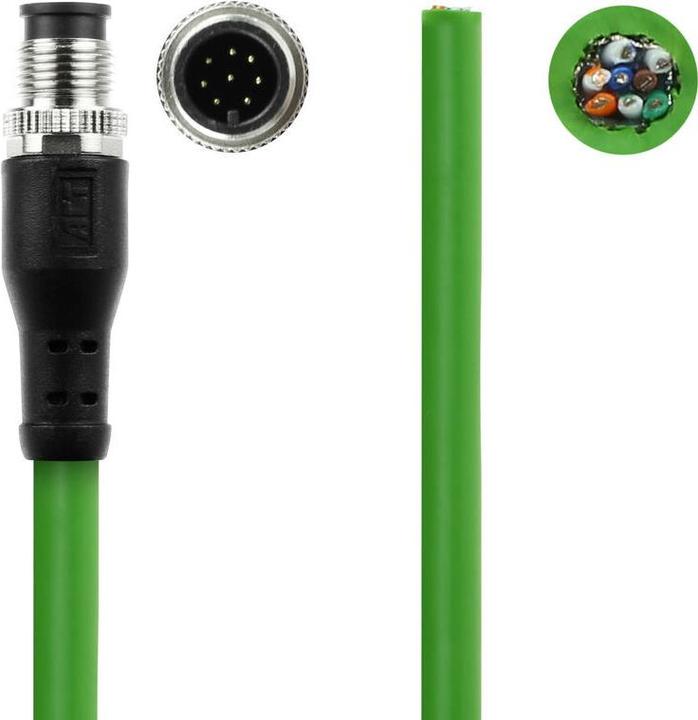 Produktbild ACT Industrial 3.00 meters Sensor cable M12A 8-pin male to open end, Ultraflex TPE cable, shielded