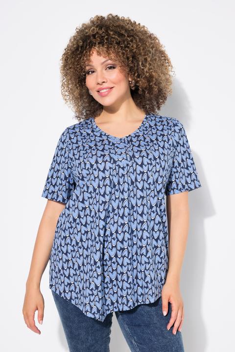 Image du produit Ulla Popken T-shirt imprimé petits coeurs, base en pointe, col en V et manches courtes (42, 44)