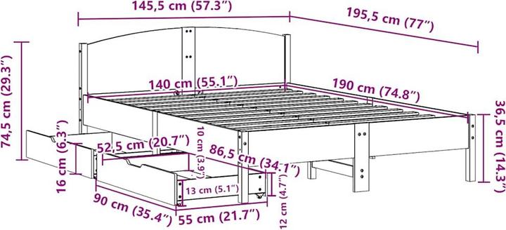 Produktbild vidaXL Bettgestell (140 x 190 cm)