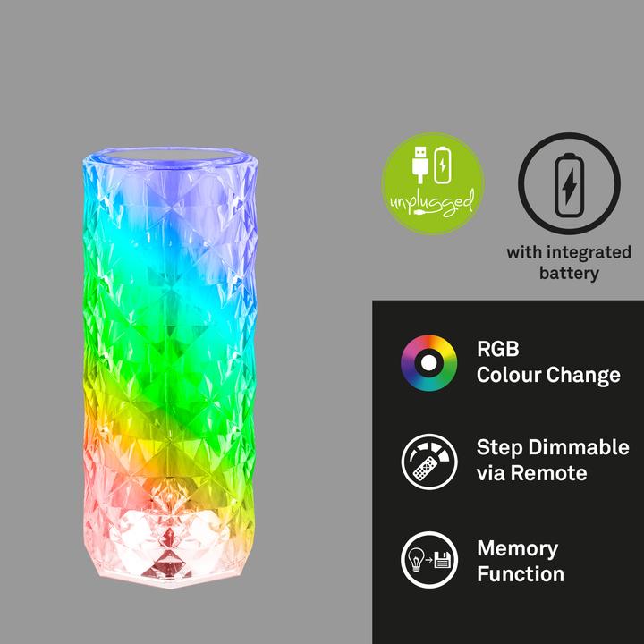 Produktbild Briloner Akku RGB-LED Tischleuchte, Kristalloptik, transparent, 1xLED/2,3W (65 lm)