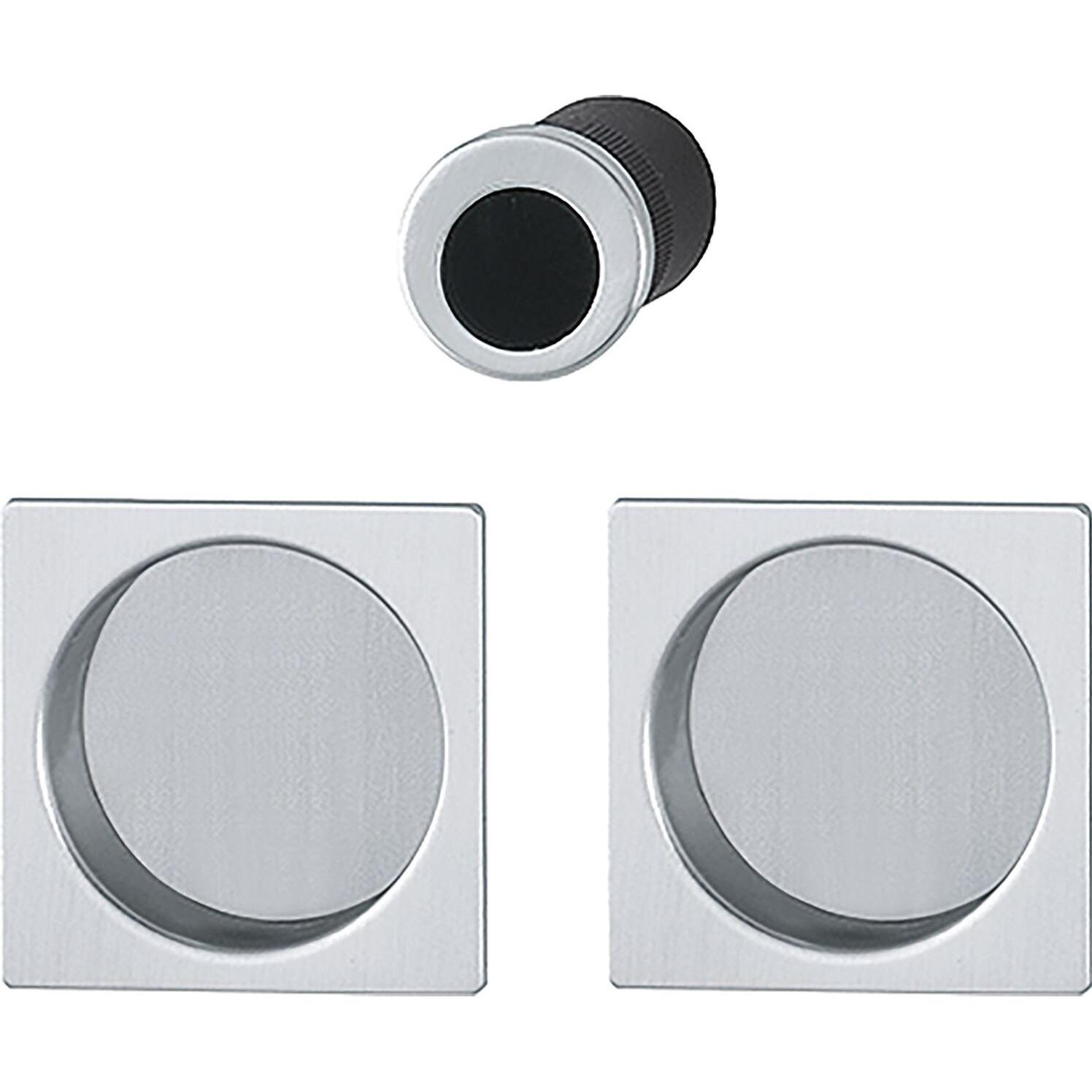 Hoppe, Türgriff + Fenstergriff, Schiebetürmuschel Set 4921 - BL,eckige Rosette, Aluminium verchromt matt (Türgarnitur)