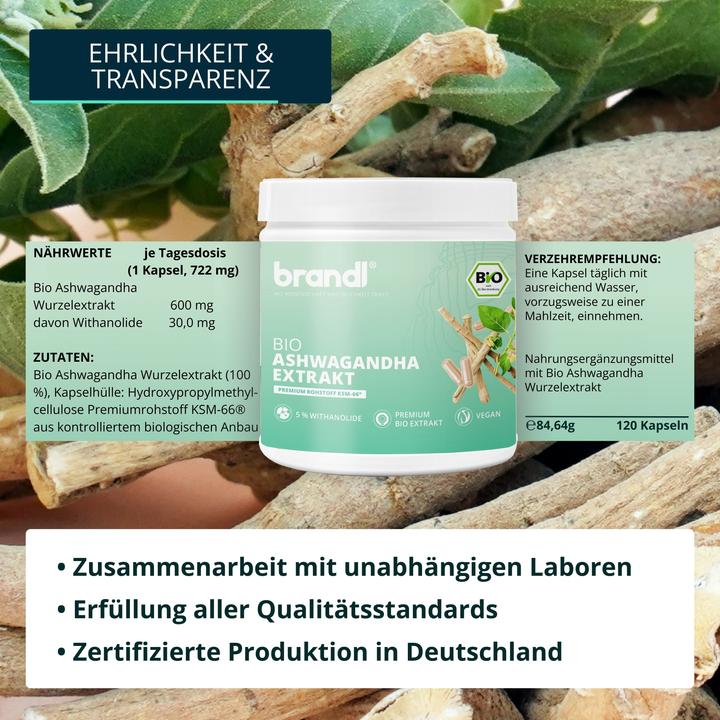 Nährwerte und Zutaten Brandl Bio KSM 66 Ashwagandha Extrakt (1 Stück, Kapseln, 84.64 g)