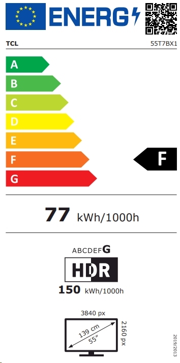 Label énergétique TCL 55T7B (55", QLED, 4K, 2023)