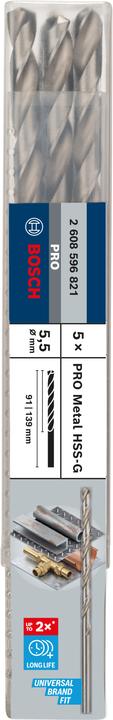 Immagine prodotto Bosch Professional Zubehör Punta PRO Metal HSS-G, 5,5 x 91 x 139 mm (5,5 mm)