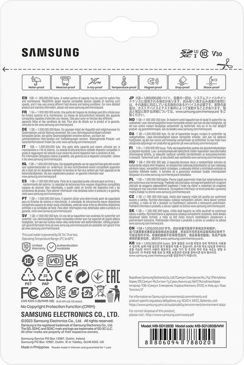 Actual product image Samsung MB-SD128SB/WW (128 GB, SDXC, U3, UHS-I)