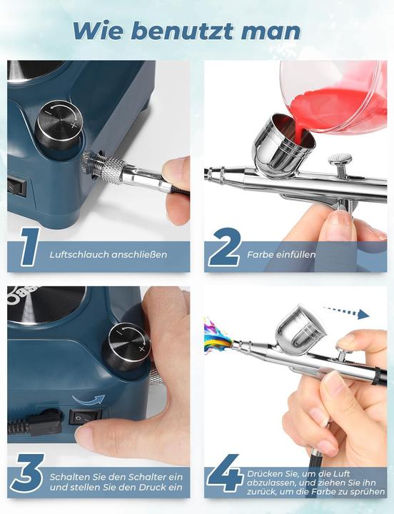 Actual product image Oasser Airbrush Set mit Kompressor, Double Action-Airbrush-Pistole und Zubehör