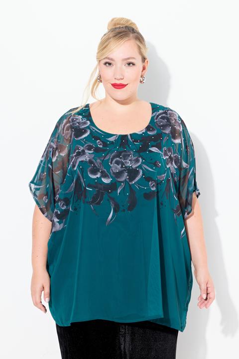 Actual product image Ulla Popken Layered Floral Chiffon Blouse (50, 52)
