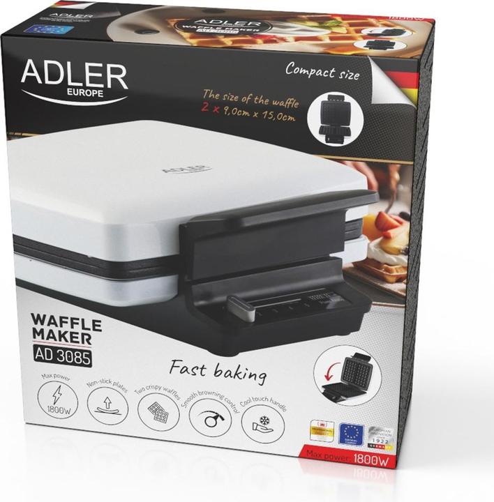 Immagine prodotto Adler Toster Waffle maker | AD 3085 | 1200 W | Numero di paste 2 | Waffle | Bianco