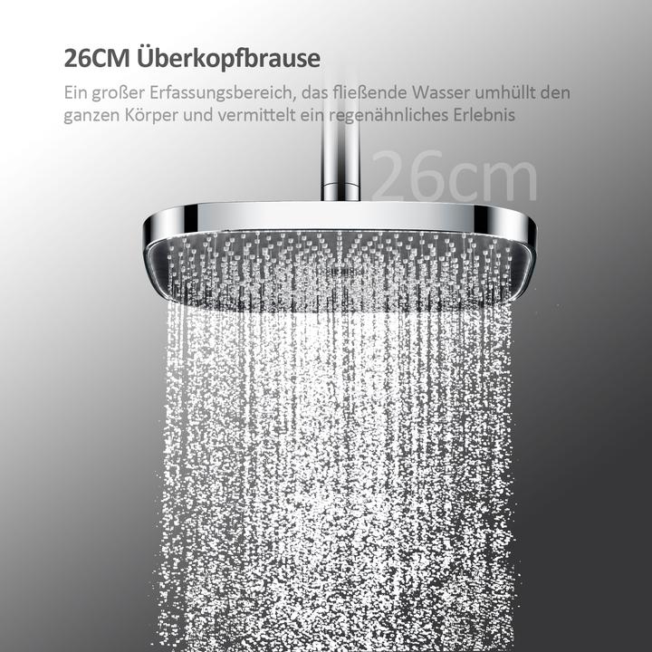 Actual product image Emke Thermostatic Shower System with Overhead Rain Shower, Hand Shower, and Lower Outlet, Chrome