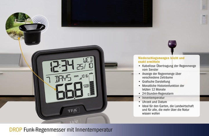 Image du produit TFA Pluviomètre radio à goutte
