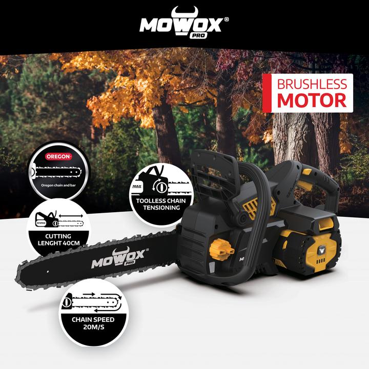 Produktbild Mowox MoWoxPRO ECS 4062 Li 62V Excel Series Hand Held Battery Chain Saw With Toolless Saw Chain Tension Sy (Akku Kettensäge)