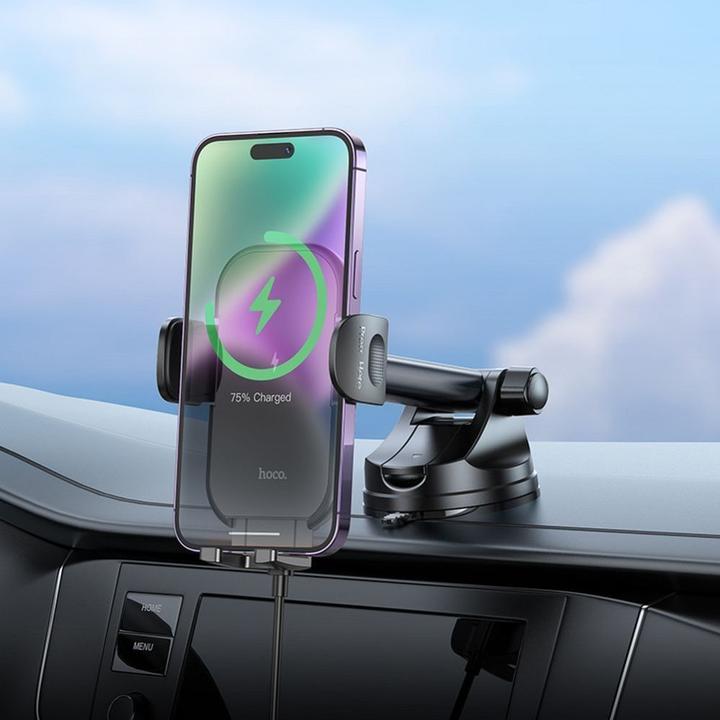 Produktbild Hoco - Car Holder with Wireless Charging Journey (HW5) - for Dashboard and Windshield, 15W - Black