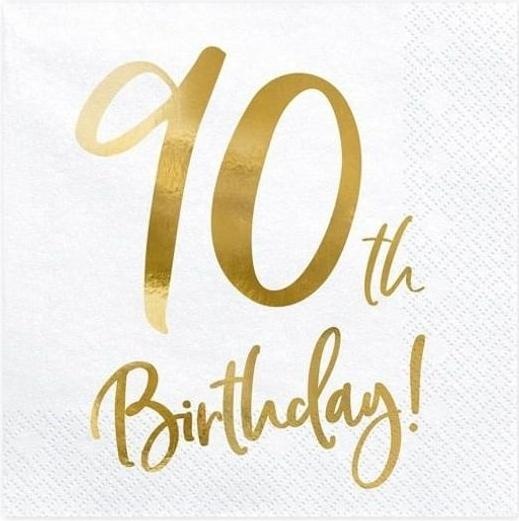 Partydeco 90. Geburtstag Weiss mit Golddruck (20 x, 33 x 33 cm)