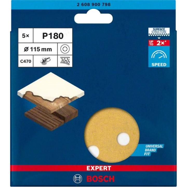 Produktbild Bosch Professional Zubehör EXPERT C470 Schleifpapier mit 8 Löchern für Exzenterschleifer, 115 mm, G 180, 5-tlg. (180)