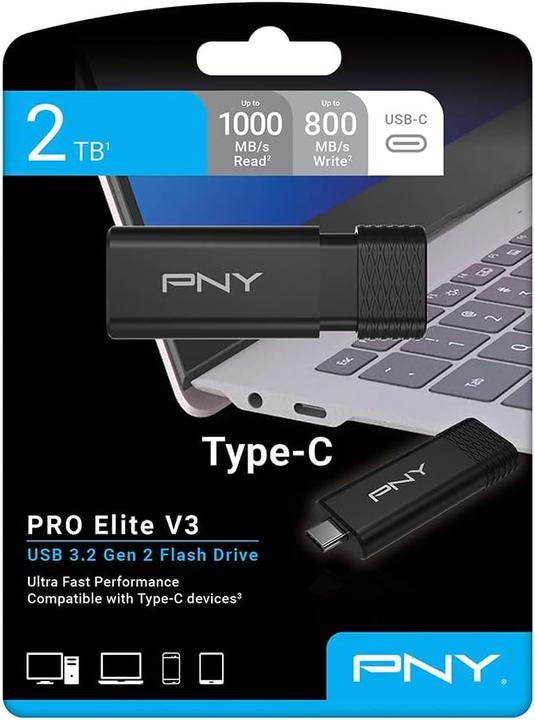 Produktbild PNY Pro Elite V3 Type-C USB 3.2 2TB Flash Drive (2000 GB, USB-C)