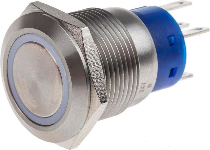 Produktbild RS PRO 19mm,stainless,SPST,mom,Whte,24V