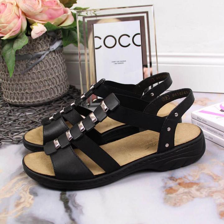 Actual product image Granna Black leather Roman sandals Rieker W 64580 (40)