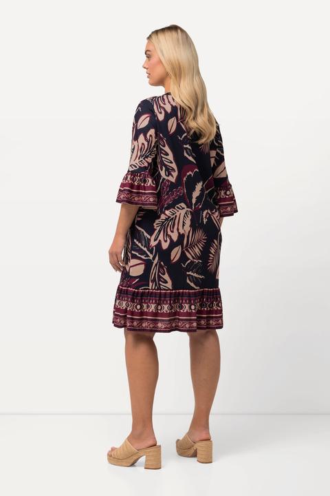 Actual product image Ulla Popken Mixed Leaf Print Flounce Dress (46, 48)