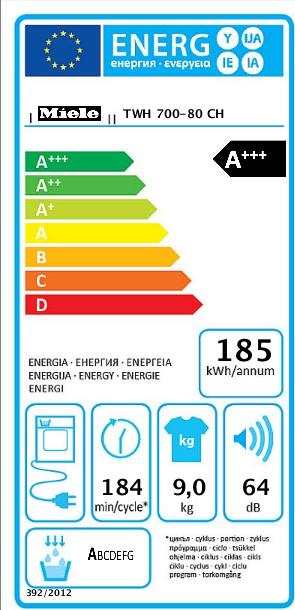 Label énergétique Miele TWH 700-80 CH (9 kg, Gauche)