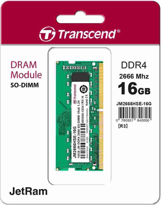 Image du produit Transcend JetRAM DDR4 (1 x 16GB, 2666 MHz, RAM DDR4, SO-DIMM)