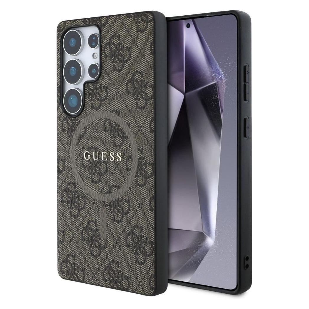 Guess Etui Leather 4G Colored Ring Classic Logo MagSafe Samsung Galaxy S25 Ultra BrÄ Zowy (Samsung Galaxy S25 Ultra), Smartphone Hülle, Braun