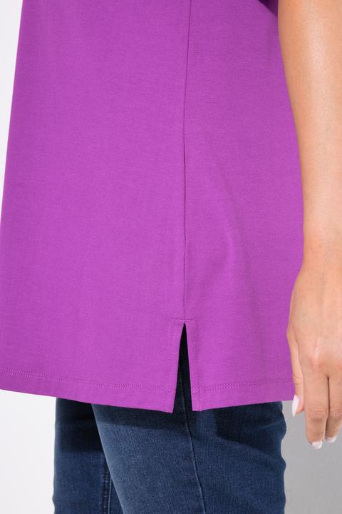 Image du produit Ulla Popken T-shirt tunique, manches courtes, large liseré fantaisie tout autour du décolleté (58)