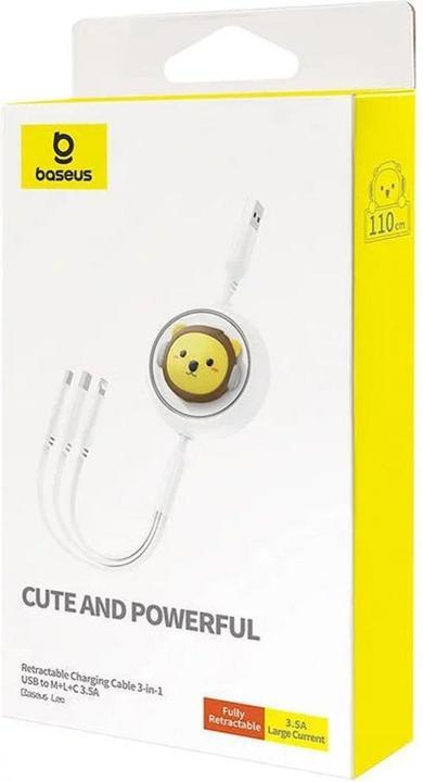 Actual product image Baseus Charging Cable 3w1 USB to USB-C, USB-M, Lightning 3.5A, 1.1m (White) (1.10 m, 5 W)