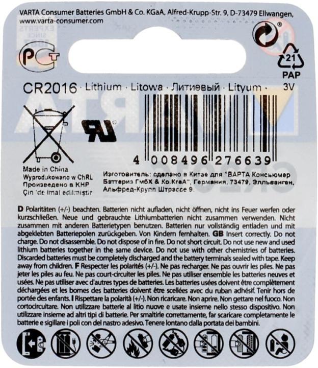 Produktbild Varta Cr2016 (1 Stk., CR2016, 90 mAh)