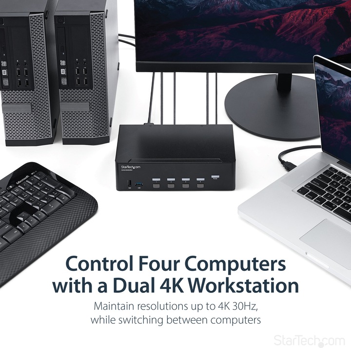 Produktbild StarTech KVM Switch HDMI 4 Port - 4K 30 Hz - KVM Extender für HDMI - KVM HDMI Umschalter