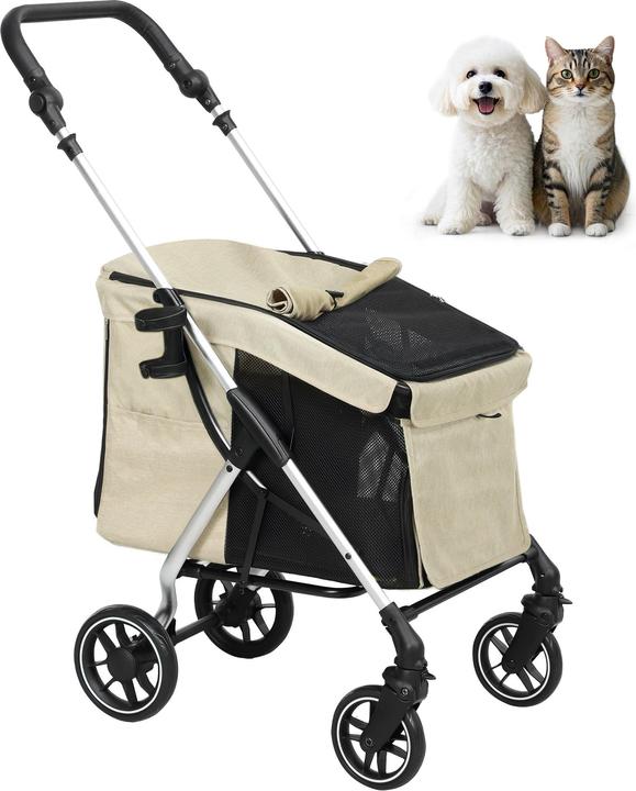 PawHut Hundewagen Polyester, Aluminium Khaki (Dog, Foldable, Washable)