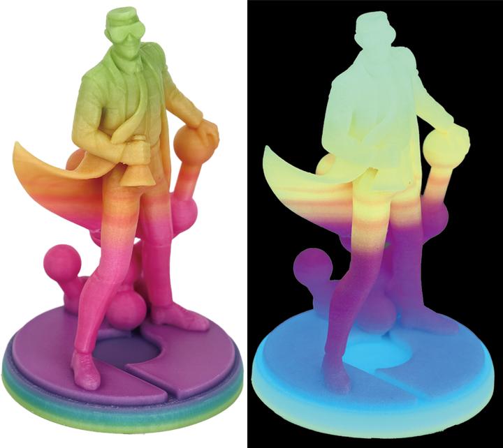 Produktbild Polymaker Luminous Filament PLA nachleuchtend Leucht-Regenbogen (PLA, 1.75 mm, 1000 g, Mehrfarbig)