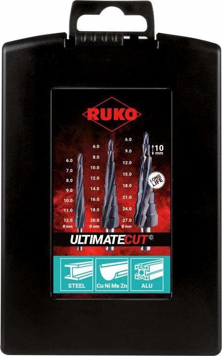 Actual product image Ruko ULTIMATECUT Step Drill Set HSS RUnaTEC in ABS plastic case (6 - 27mm, 6-12 mm, 6 - 20)