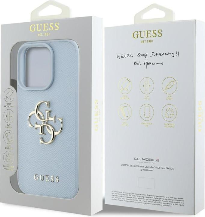 Actual product image Guess Hardcase PU Grained Big 4G and Classic Logo Case for iPhone 16 Pro 6,3" Blue (Apple iPhone 16 Pro)