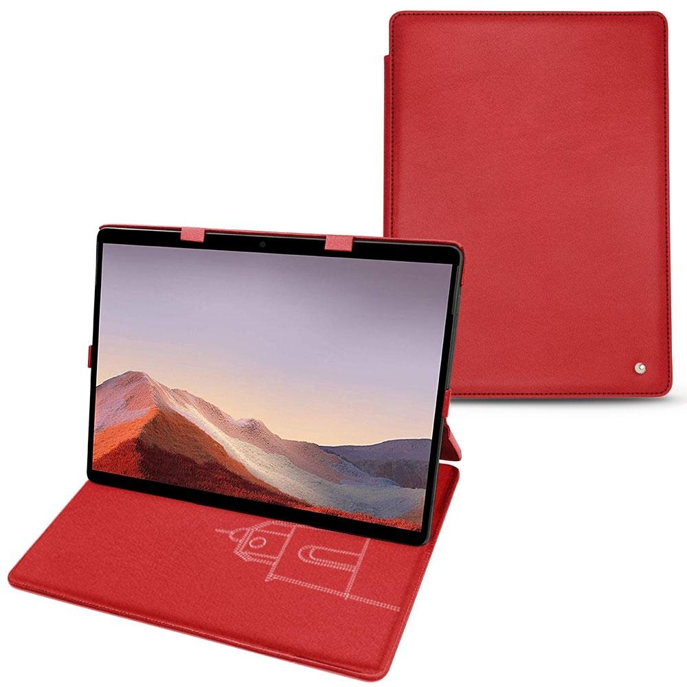 Noreve Lederschutzhülle vertikal (Microsoft Surface Pro X), Tablet Hülle, Rot