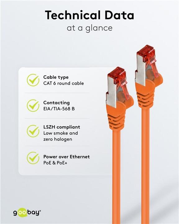 Image du produit Goobay CAT 6 Câble patch, S/FTP (PiMF), orange, 30 m (S/FTP, CAT6, 30 m)