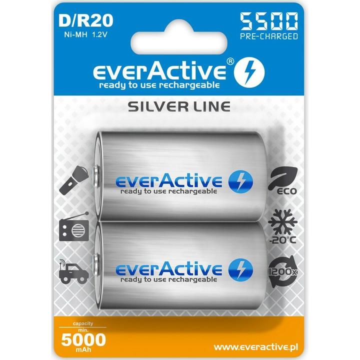 Image du produit Everactive Rechargeable batteries R20/D Ni-MH 5500 mAh ready to use - Batterie - Mono (F) (2 pcs, D, 5500 mAh)