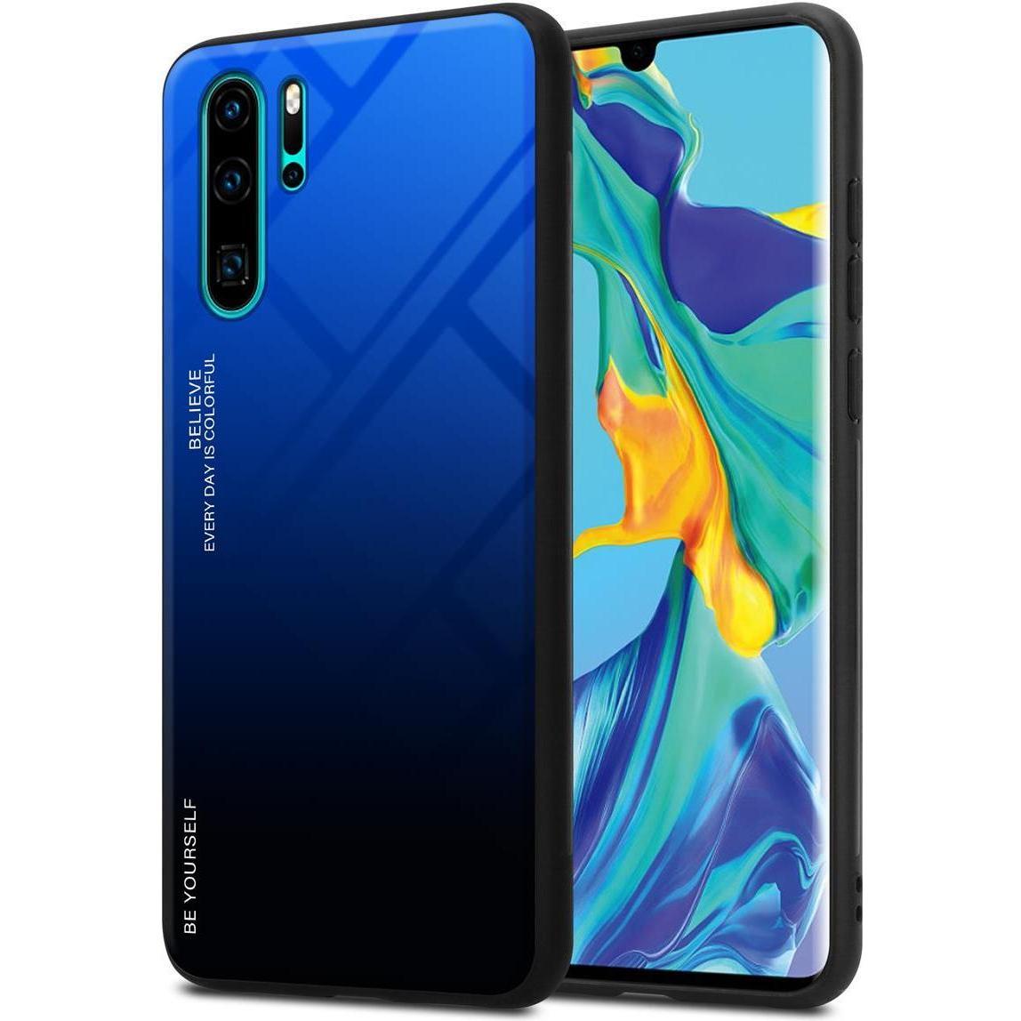 Cadorabo TPU 2 Farben Glas Cover (Huawei P30 Pro), Smartphone Hülle, Schwarz