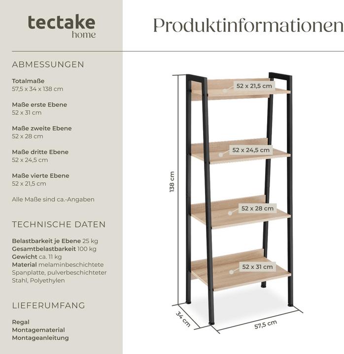 Produktbild tectake Leiterregal (57.50 x 57.50 x 138 cm)