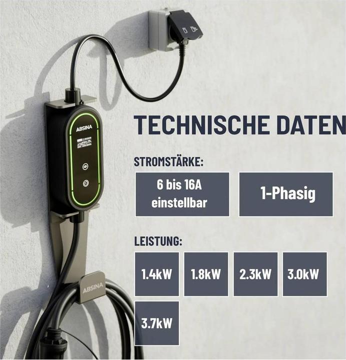 Actual product image Absina EV charging cable (CEE 7/7, 3.70 kW, 16 A, 6 m)