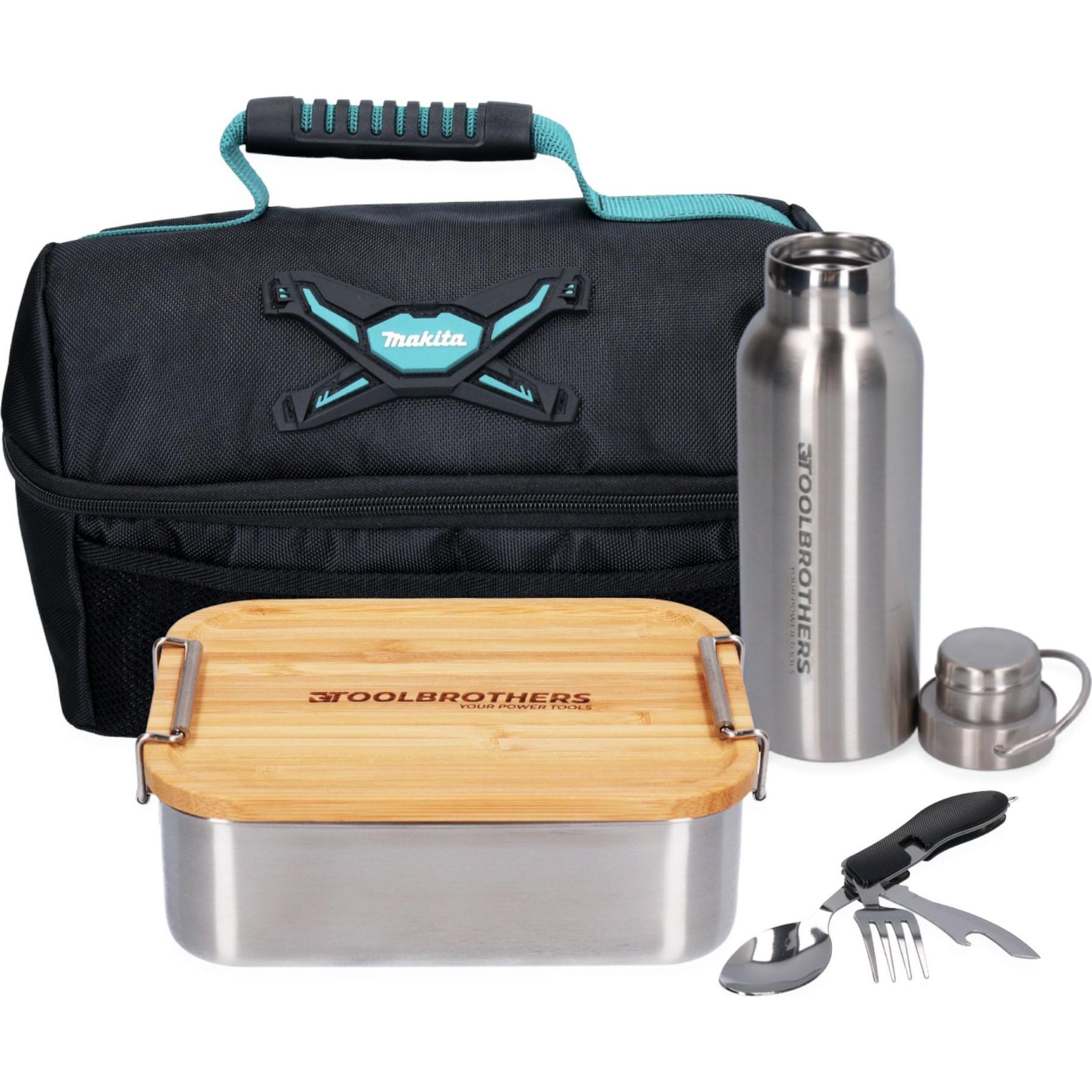 Tool Brothers Toolbrothers Fan Lunchpaket mit Edelstahl Brotdose mit Bambus Deckel 1200 ml + Edelstahl Trinkflasc, Lunch...