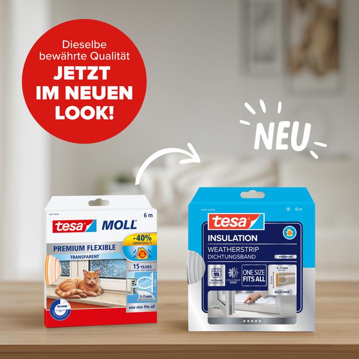Produktbild tesa tesamoll PREMIUM FLEXIBLE Silikondichtung, selbstklebend, zum Isolieren von Fenstern und Türen (0.15 kg, Transparent)