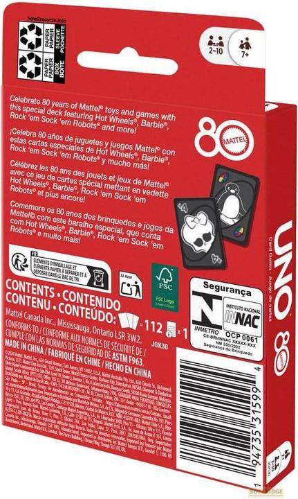 Produktbild UNO Mattel 80th Anniversairy Ruby Red (Deutsch, 2 - 10 Spieler)