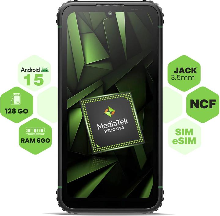 Actual product image Myphone Hammer Ranger (Green) DS 6.1" IPS TFT 720x1560/2GHz/128GB/6GB RAM/Android 15/microSDXC/WiFi,BT,4G (128 GB, Black, Green, 6.10", Dual SIM, 4G)