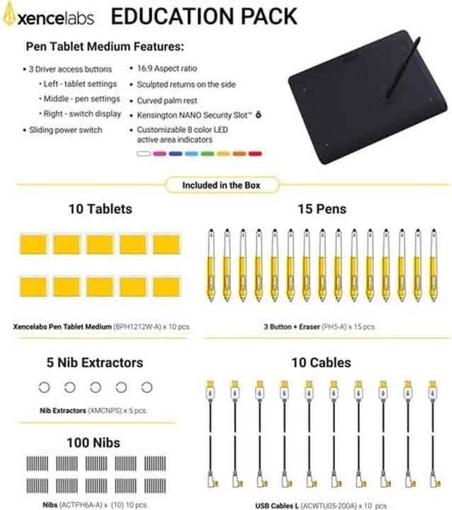 Actual product image Xencelabs Graphics Tablet Education Pack BPH1212W-A