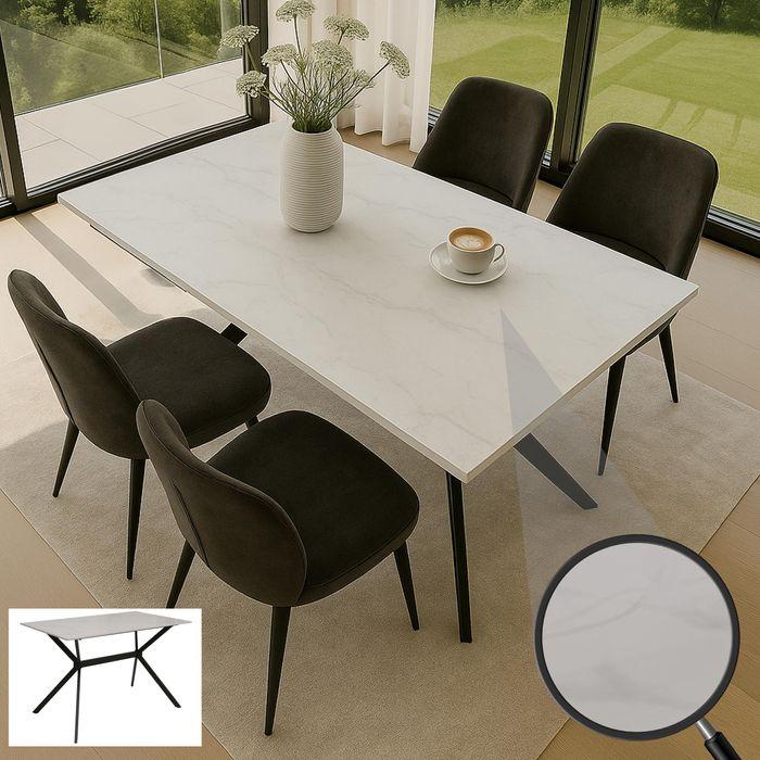 Image du produit Mendler Esszimmertisch HWC-O58, Sinterstein Metall, Marmor-Optik 120cm – weiss