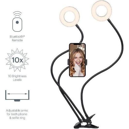 Cygnett V-Dual Classic 2-in-1 Dual Ring Light with Phone Holder, Dauerlicht, Schwarz