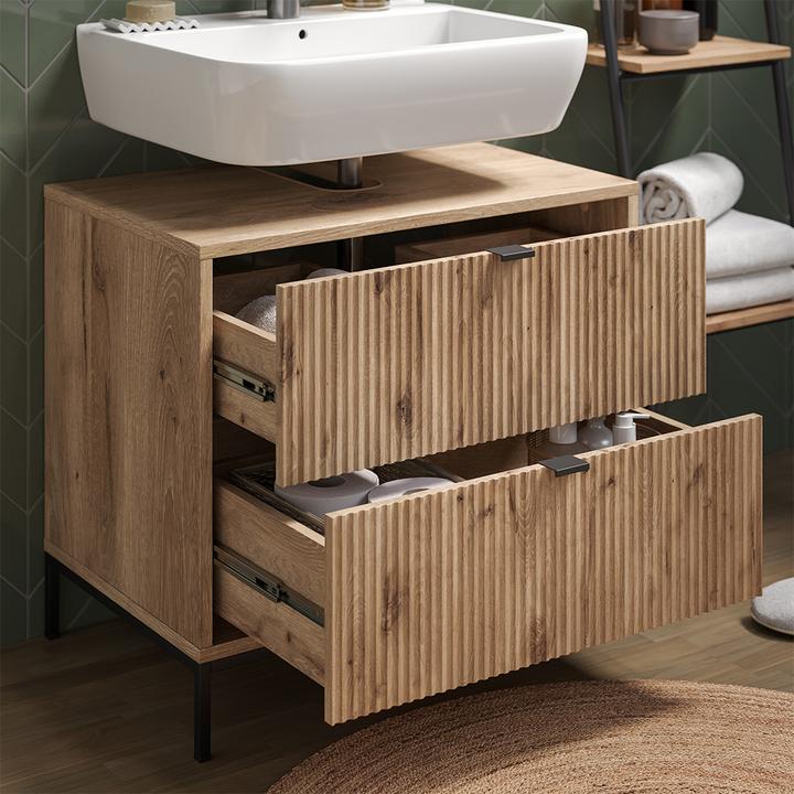 Actual product image Vicco Waschbeckenunterschrank Eliza, Viking Oak, 70 x 63 cm mit 2 ausziehbaren Schubladen (70 x 45.10 x 63 cm)