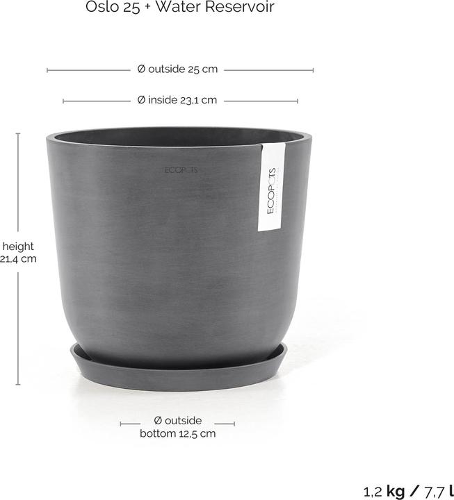 Actual product image Ecopots Oslo 25 + Water Reservoir White Grey (25 x 21.40 cm)