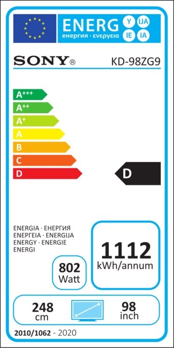 Energie-Label Sony KD98ZG9 (98", LCD, 8K, 2019)