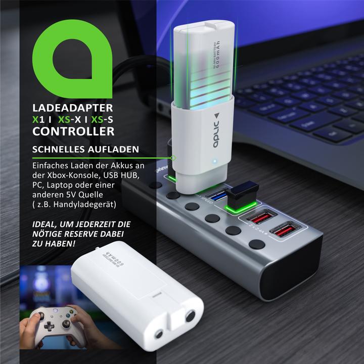 Produktbild Aplic Ladegerät für Xbox One Controller und Series Gamepad, Akku Ladestation, 2 x Akkus 600 mAh (Xbox Series S, Xbox One S)
